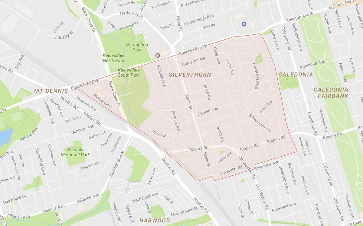 Silverthorn mahalle Toronto haritası 