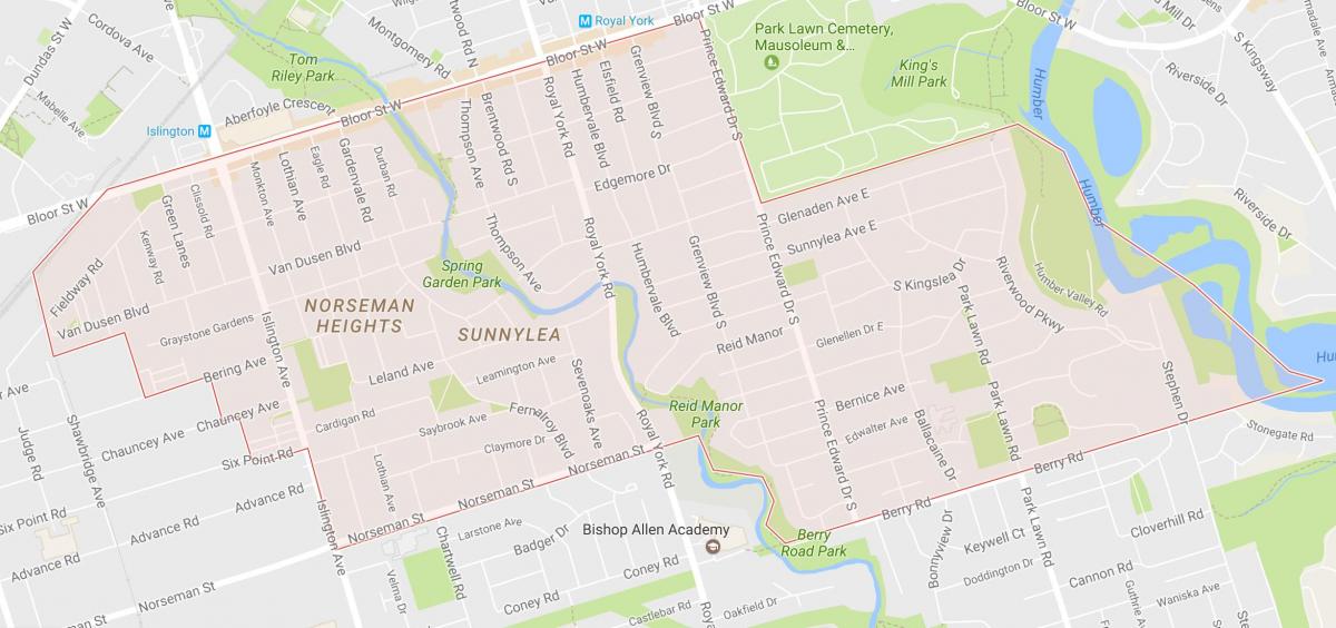 Sunnylea mahalle mahalle Toronto haritası 