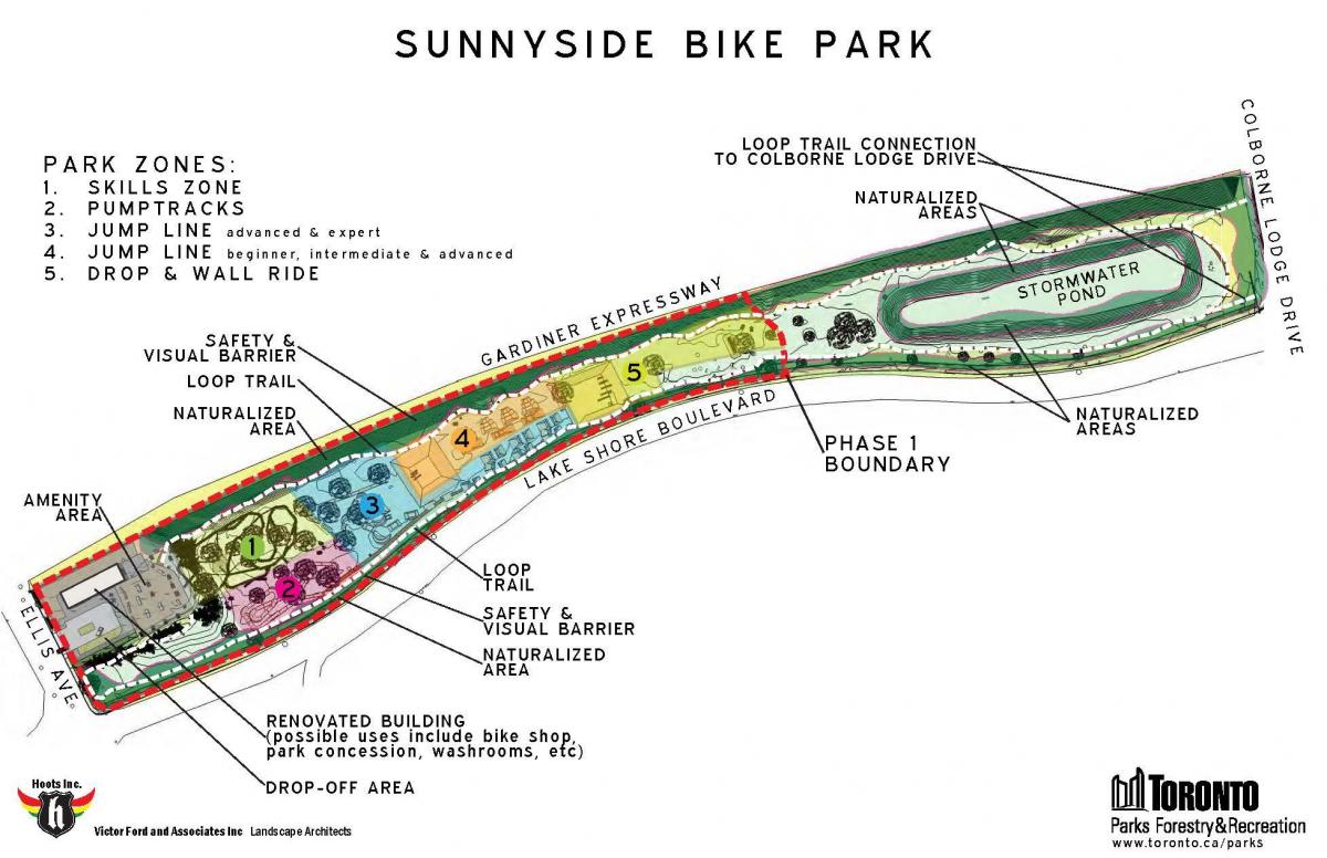 Sunnyside Bisiklet Park bölgesi Toronto haritası 