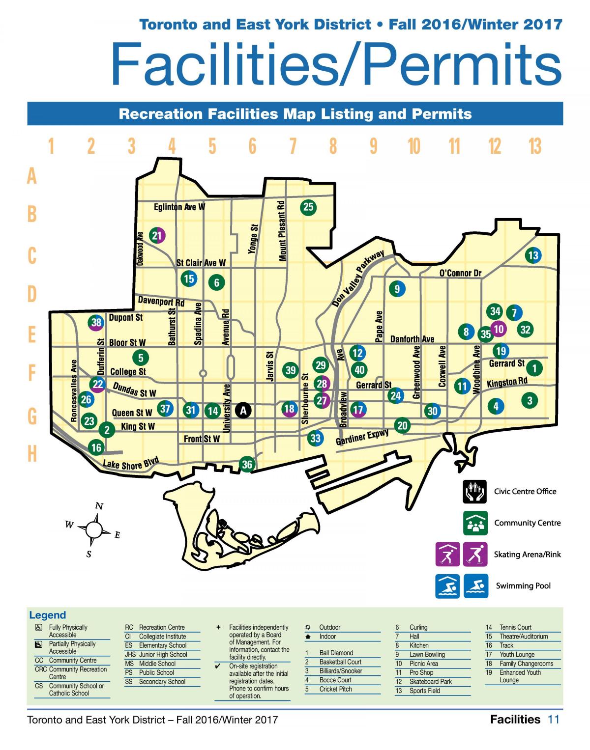 Tesisleri haritası Rekreasyon Toronto