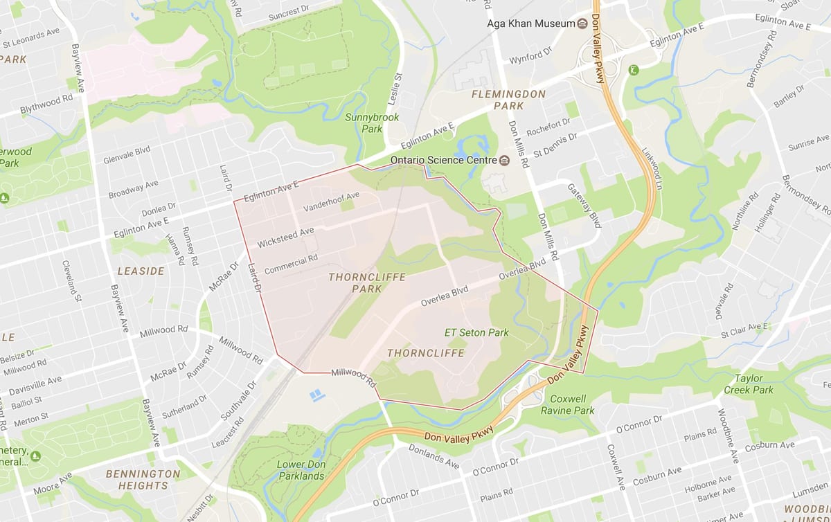 Thorncliffe Park mahalle Toronto haritası 