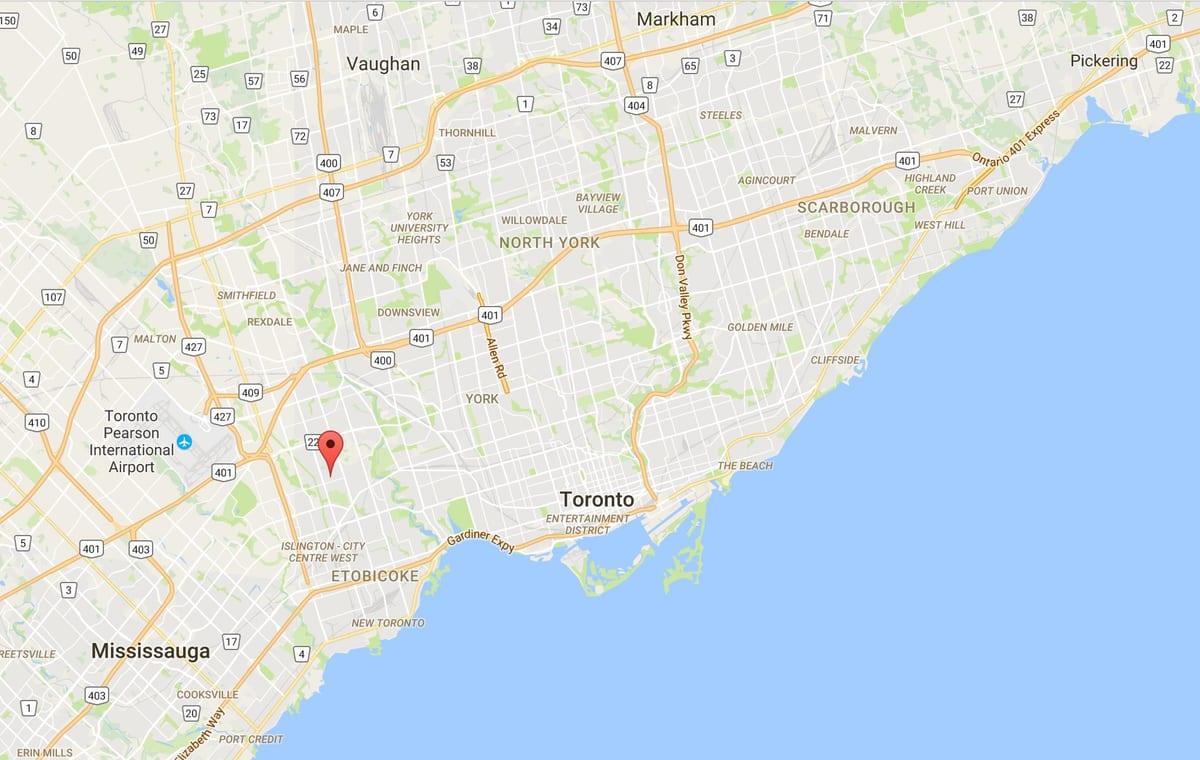 Thorncrest Köyü bölgesinde Toronto haritası 