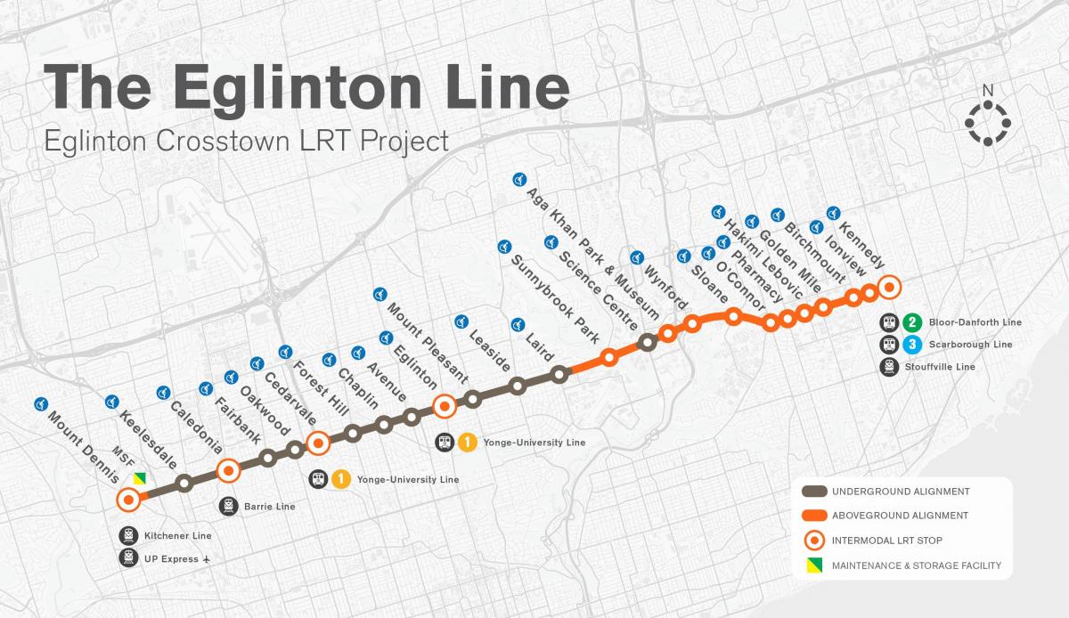 Toronto haritası Eglinton metro hattı projesi