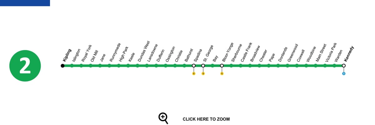 Toronto haritası metro hattı 2 Bloor-Danforth