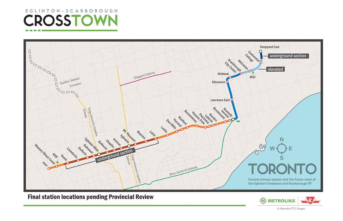 Toronto haritası metro hattı 5 Eglinton