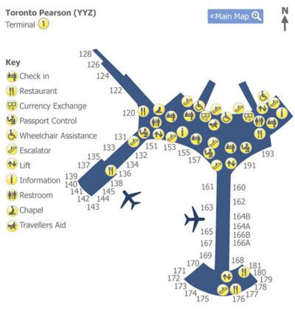 1 Toronto haritası Pearson airport terminal 