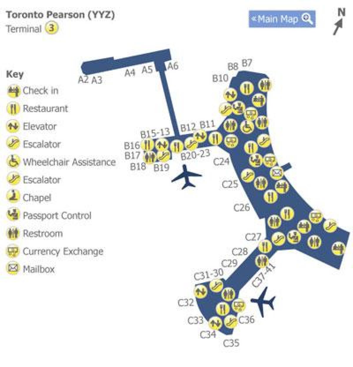 3 Toronto haritası Pearson airport terminal 