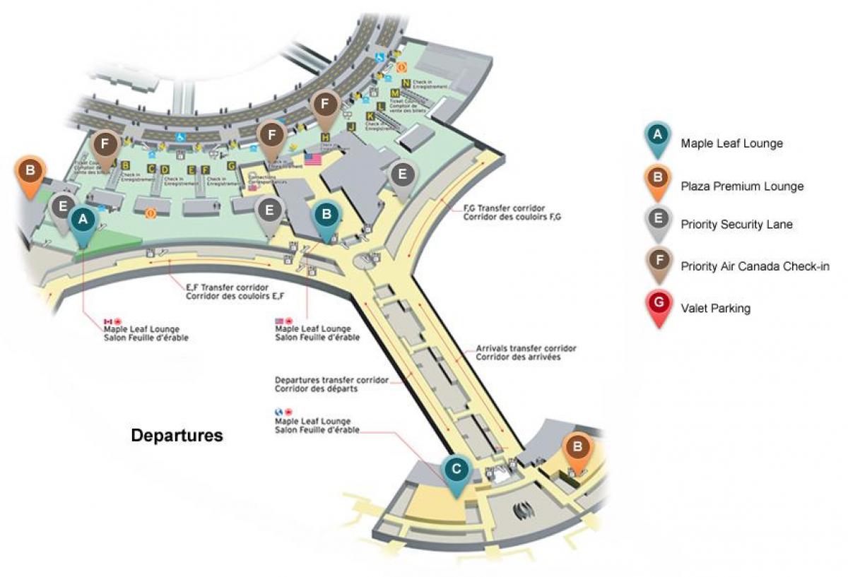 Toronto haritası Pearson Uluslararası Havaalanı gidiş terminal