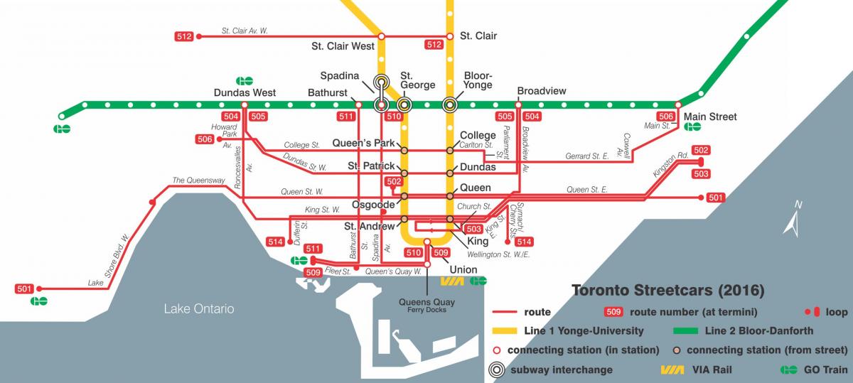 Toronto haritası tramvay sistemi
