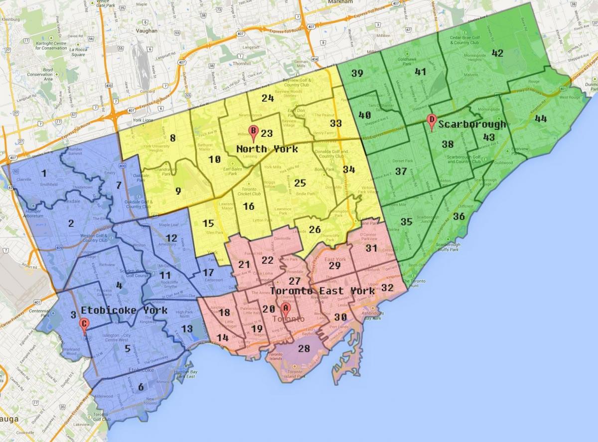 Toronto haritası Şehir Sınır