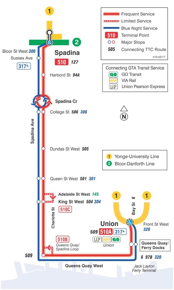 510 tramvay hattı haritası Spadina