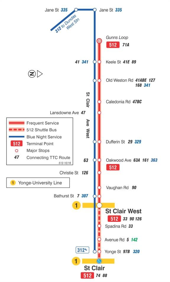 Tramvay hattı haritası 512 St. Clair