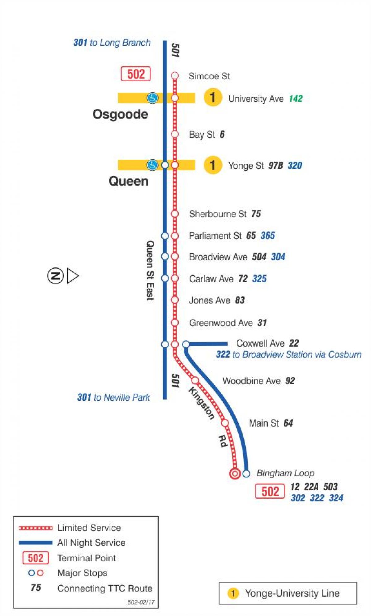Tramvay hattı haritası 502 Downtowner