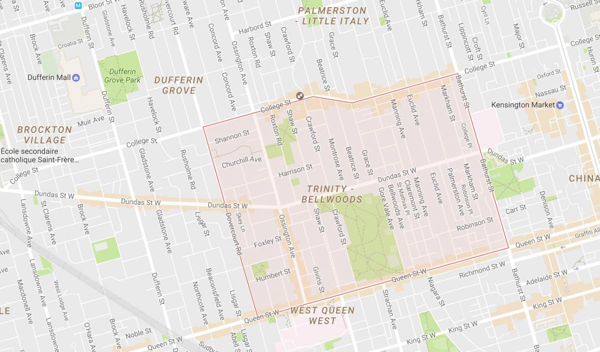 Harita Trinity–Bellwoods mahalle Toronto