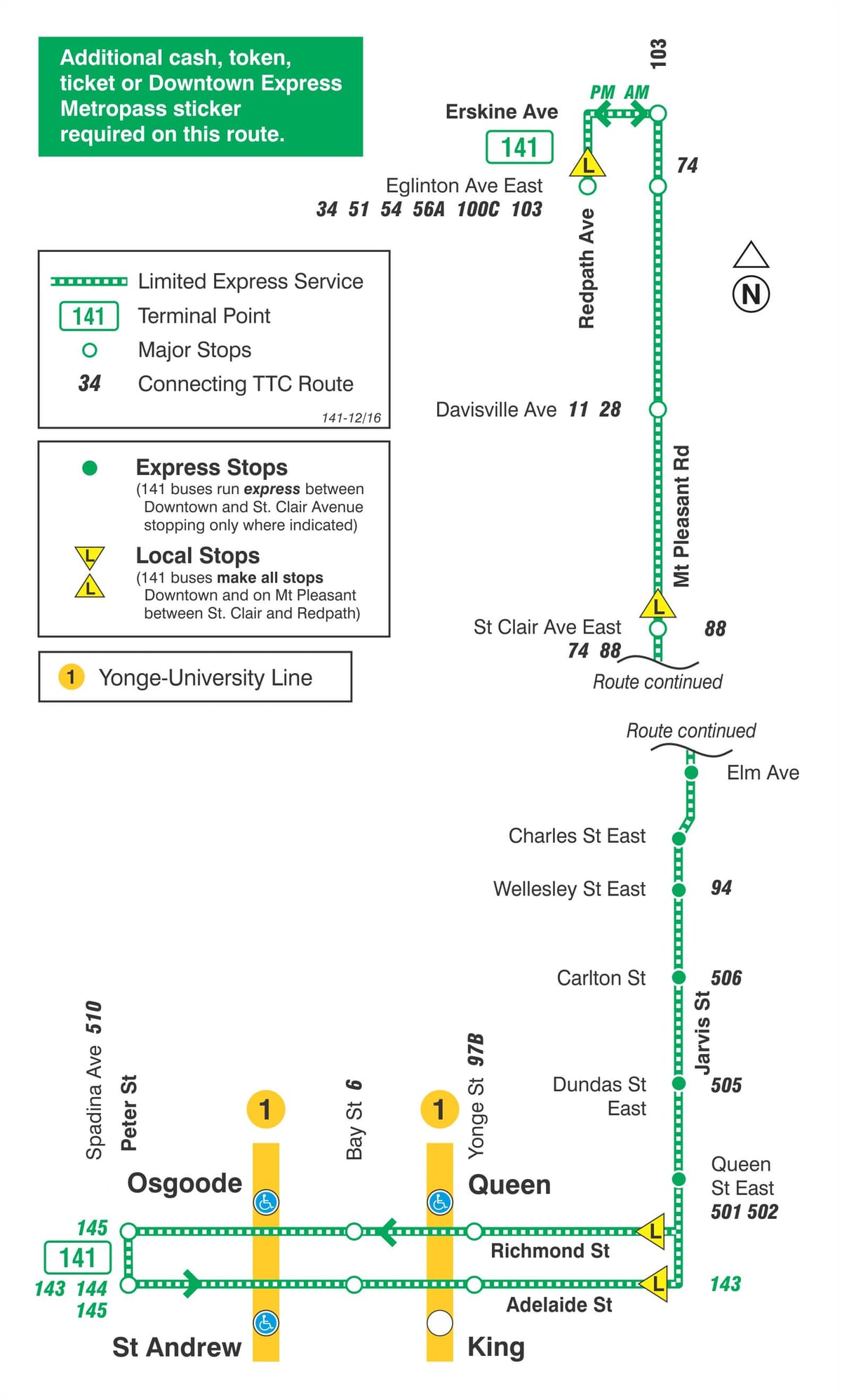 TTC 141 Downtown / Mt Keyifli Express otobüs güzergahı Toronto haritası 
