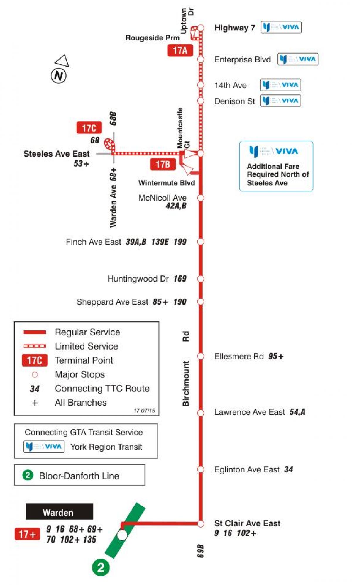 TTC haritası 17 Birchmount otobüs güzergahı Toronto