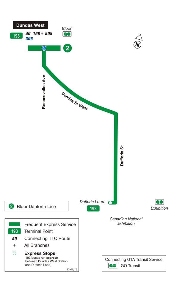 TTC 193 Sergi Roket otobüs güzergahı Toronto haritası 