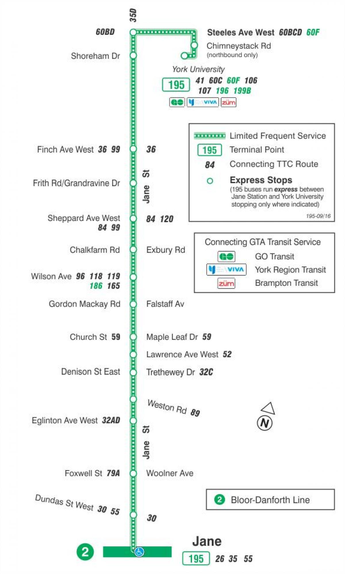 TTC 195 Jane Roket otobüs güzergahı Toronto haritası 