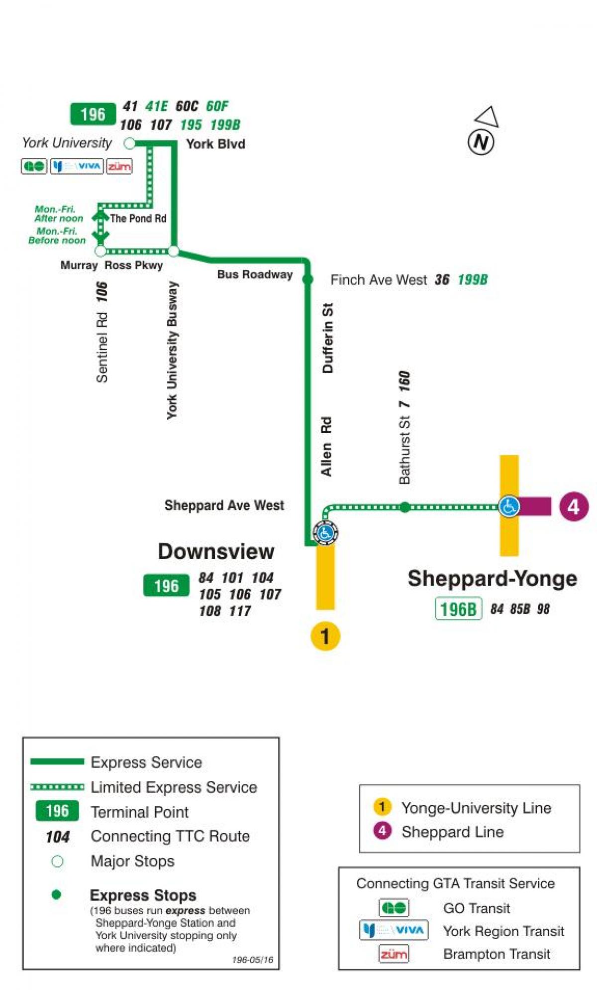TTC 196 York University Rocket otobüs güzergahı Toronto haritası 