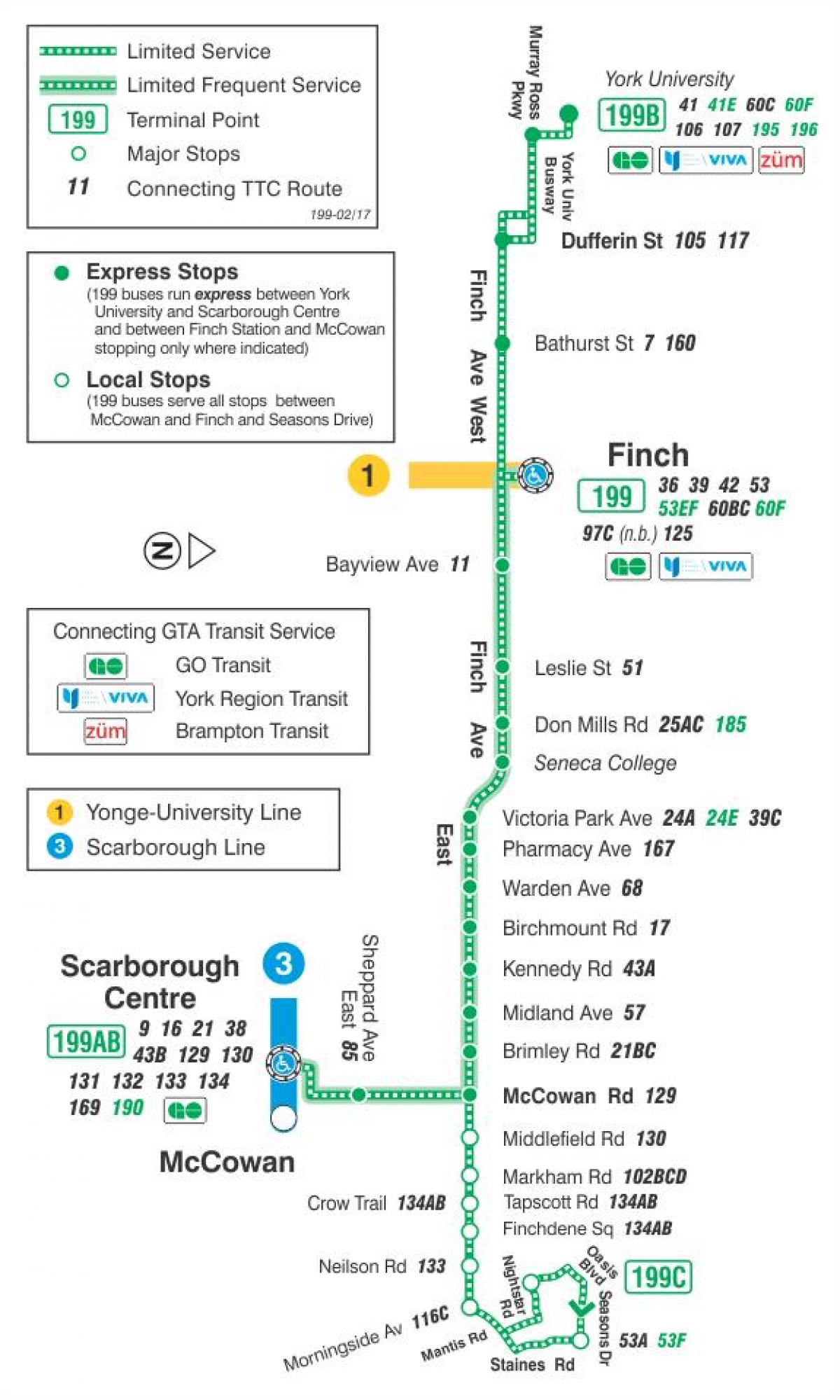 TTC 199 Finch Roket otobüs güzergahı Toronto haritası 