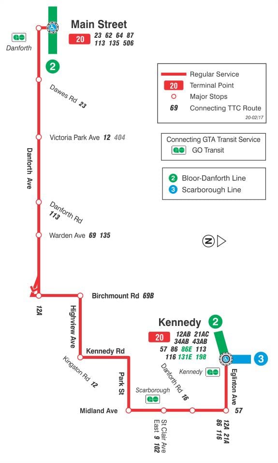 TTC haritası 20 Cliffside otobüs güzergahı Toronto