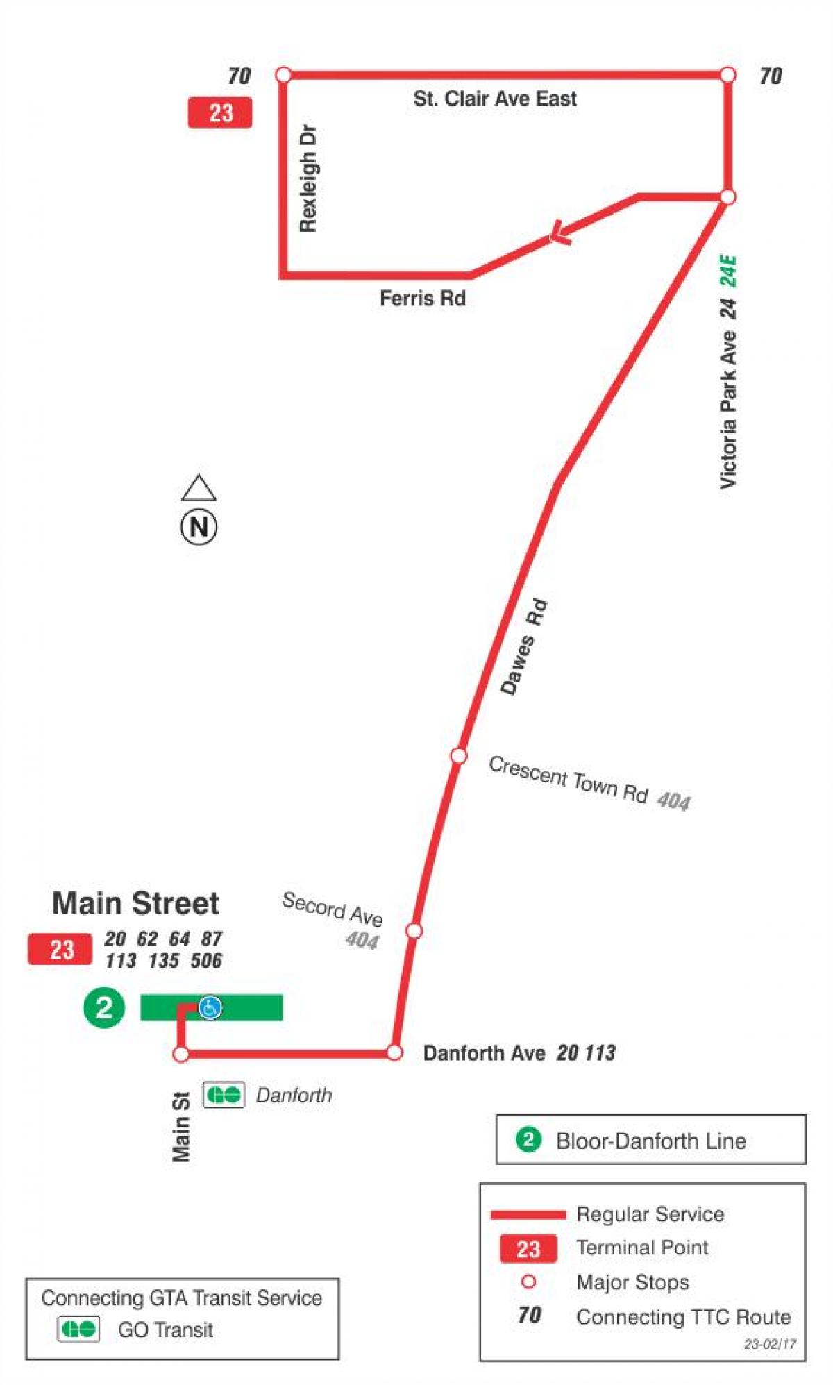 TTC haritası 23 Dawes otobüs güzergahı Toronto