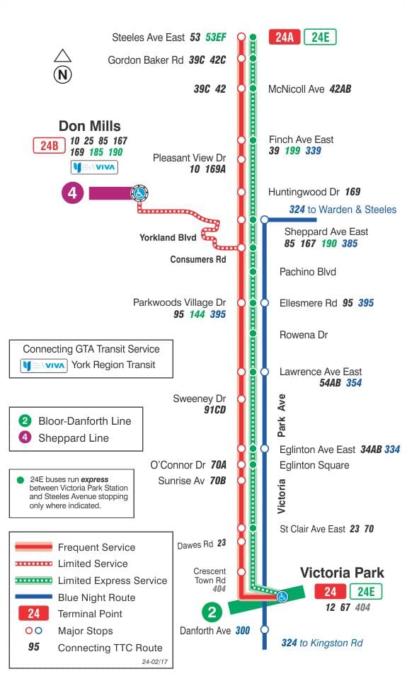 TTC 24 Victoria Parkı otobüs güzergahı Toronto haritası 