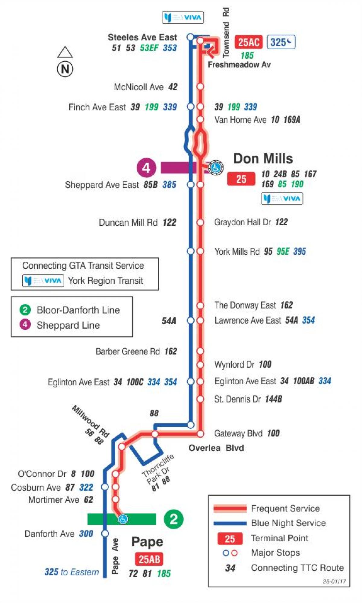 TTC 25 Don Mills otobüs güzergahı Toronto haritası 