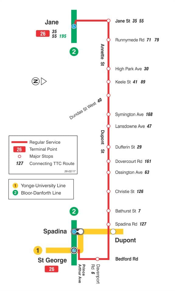 TTC haritası 26 Dupont otobüs güzergahı Toronto