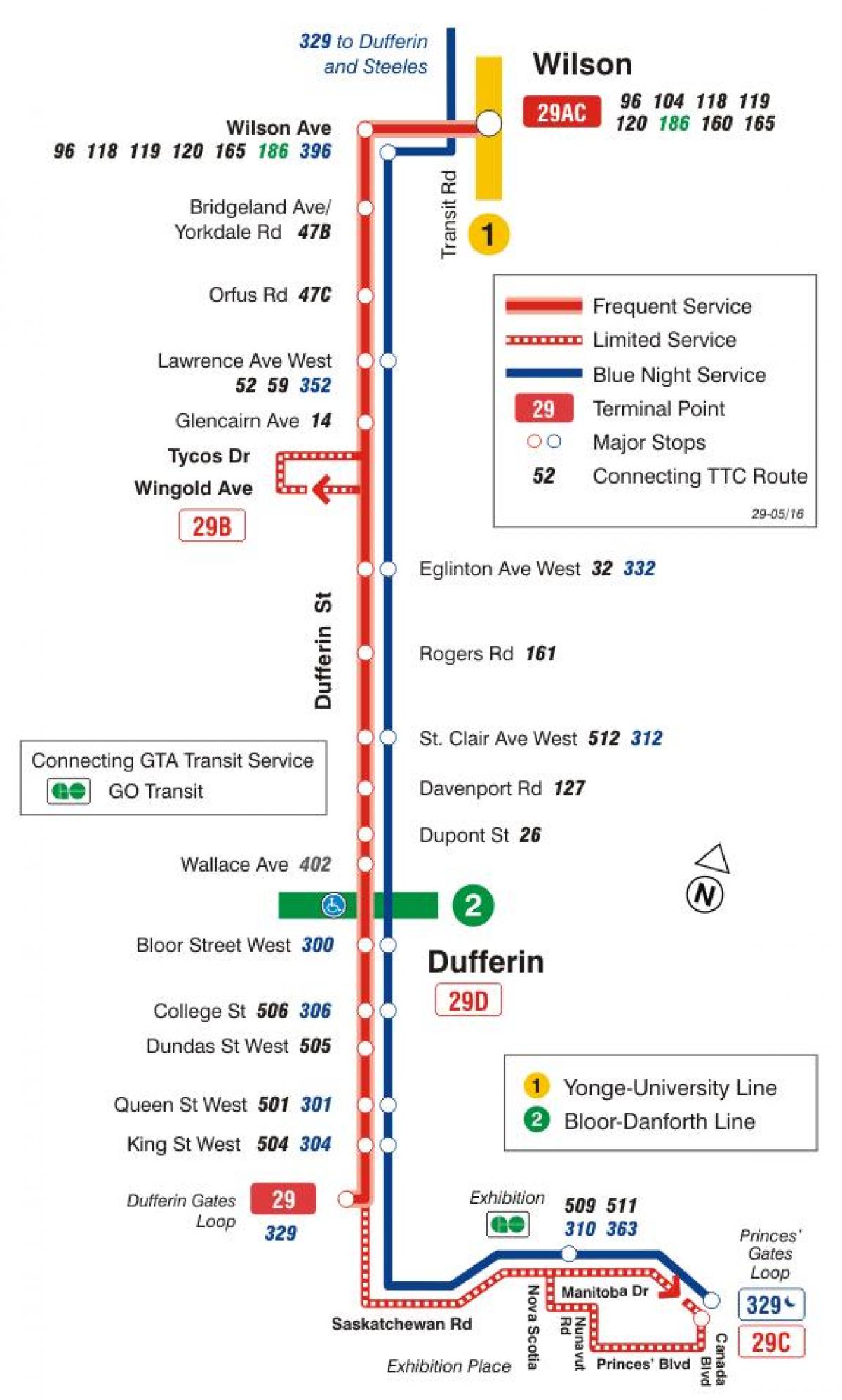 TTC haritası 29 Dufferin otobüs güzergahı Toronto