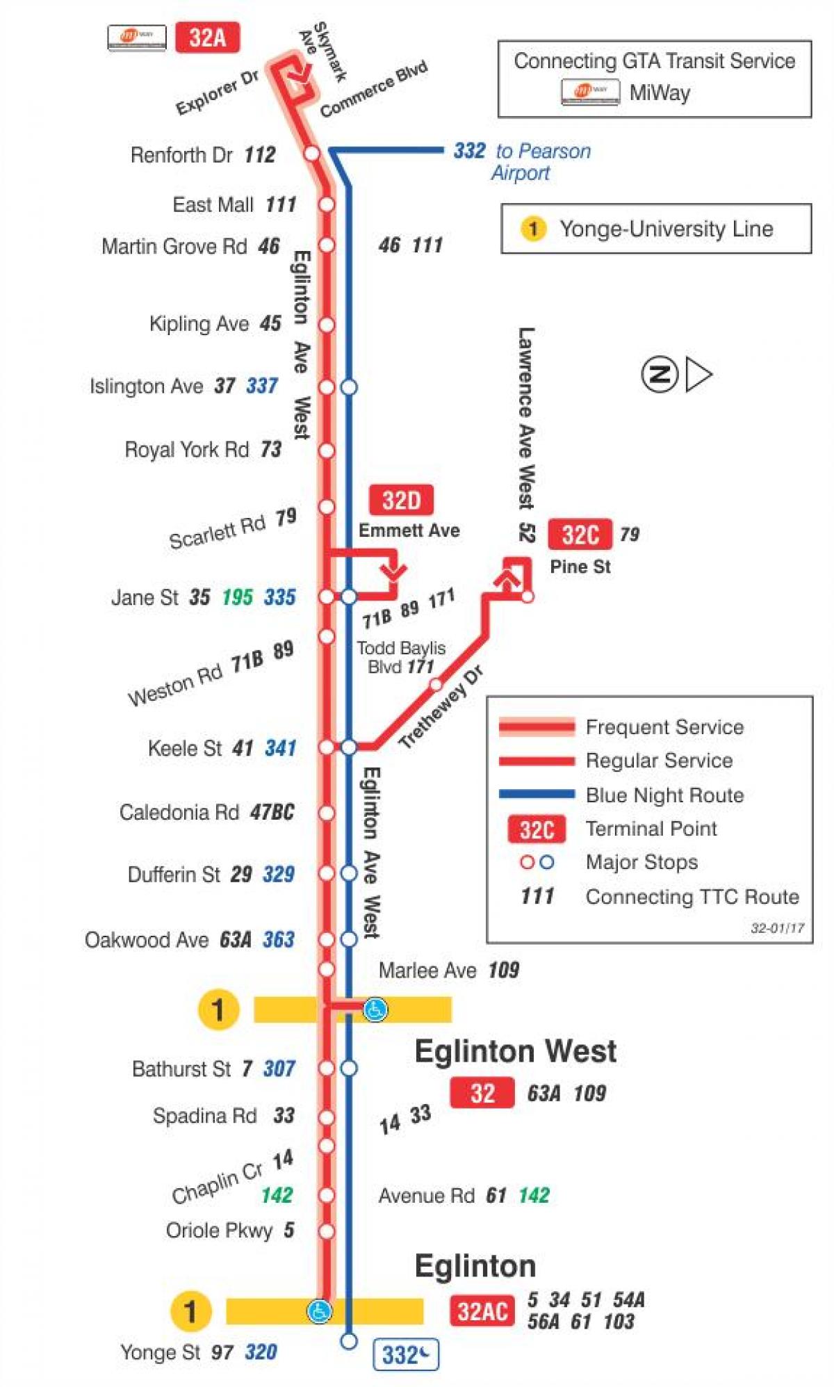 TTC 32 Eglinton West otobüs güzergahı Toronto haritası 