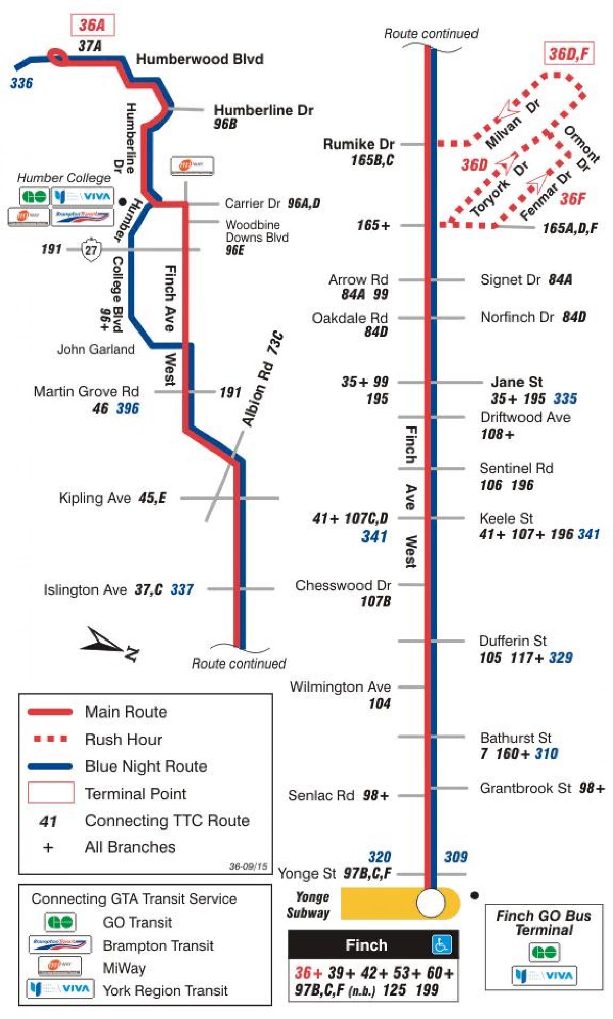 TTC 36 Finch West otobüs güzergahı Toronto haritası 