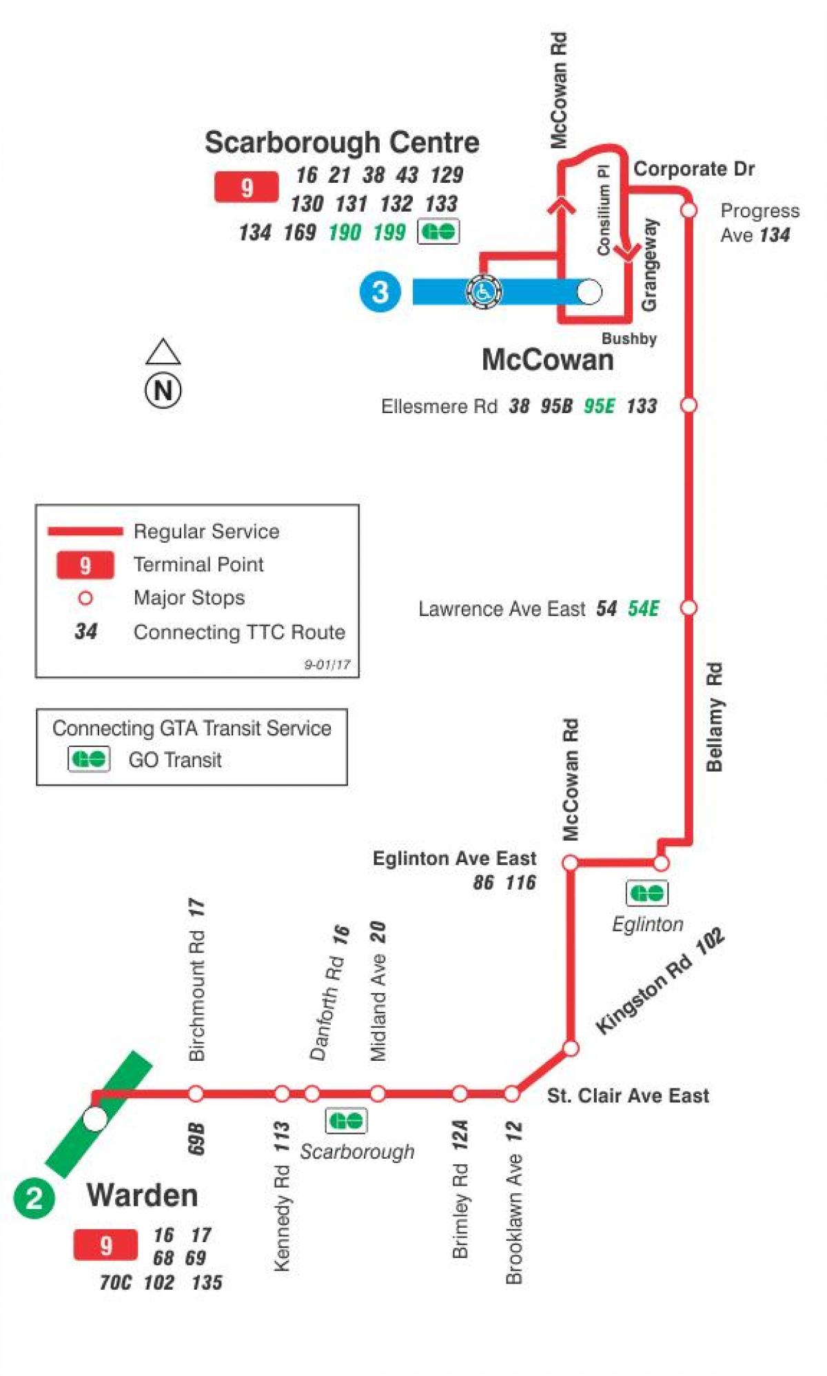 TTC 9 Bellamy otobüs güzergahı Toronto haritası 