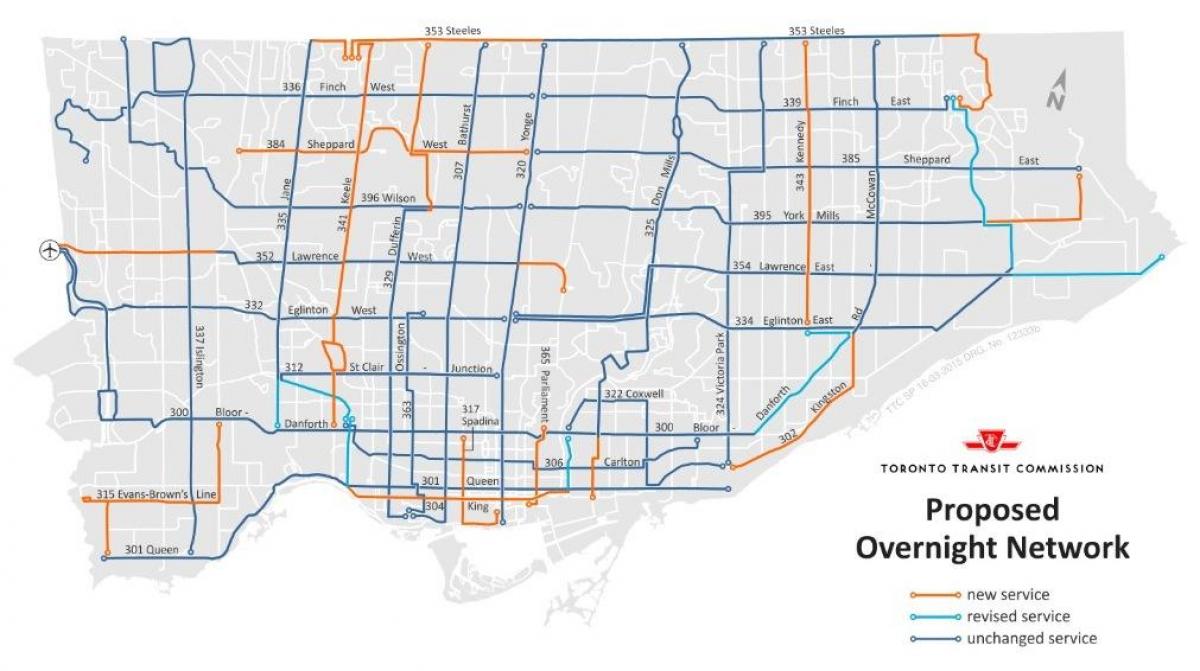 TTC gecede ağ Toronto haritası 