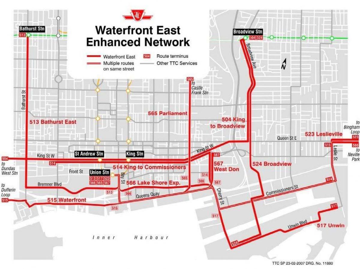 Waterfront Doğu haritası ağ Toronto gelişmiş 