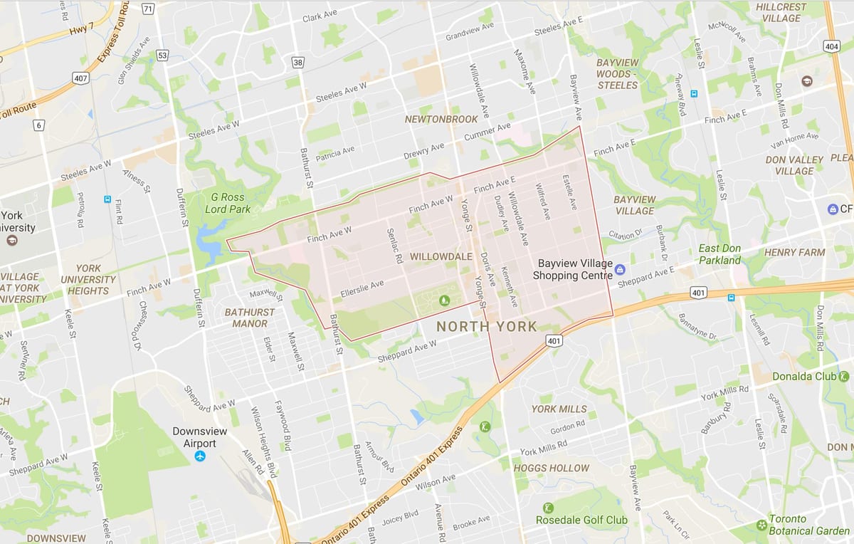Willowdale mahalle Toronto haritası 