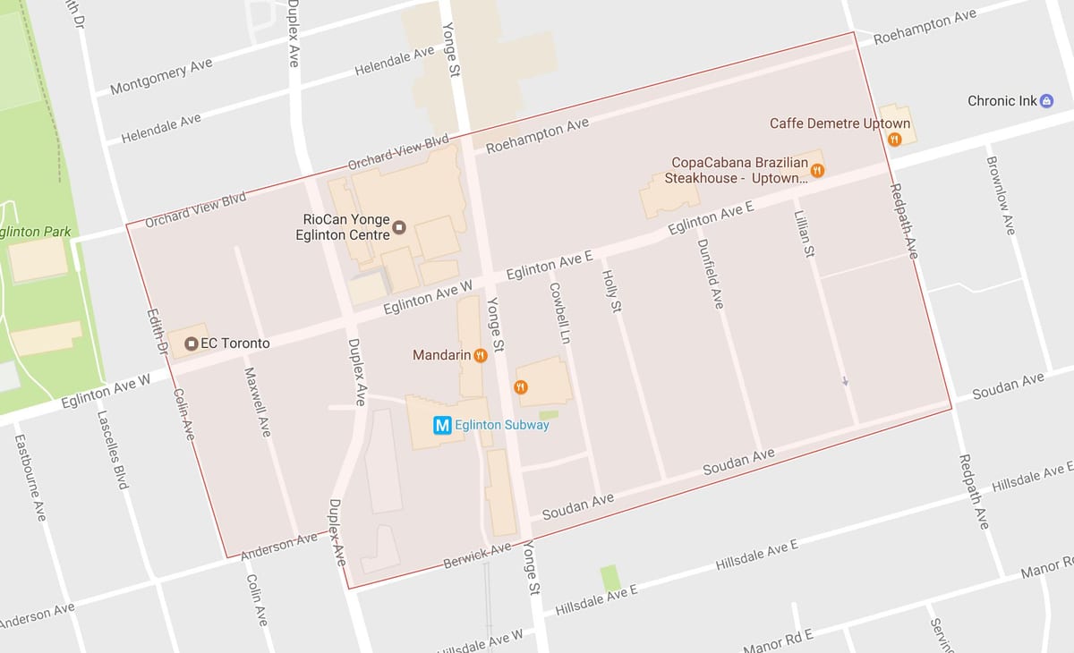 Yonge ve Eglinton mahalle Toronto haritası 
