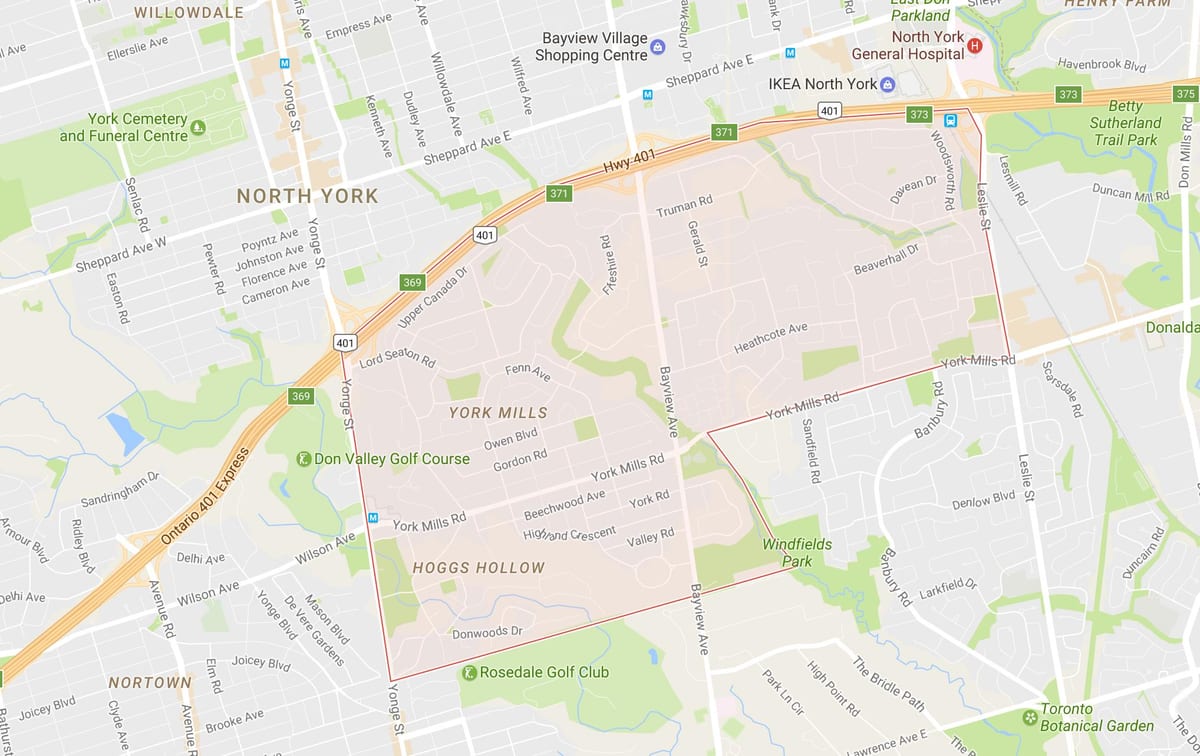 York Mills mahalle Toronto haritası 