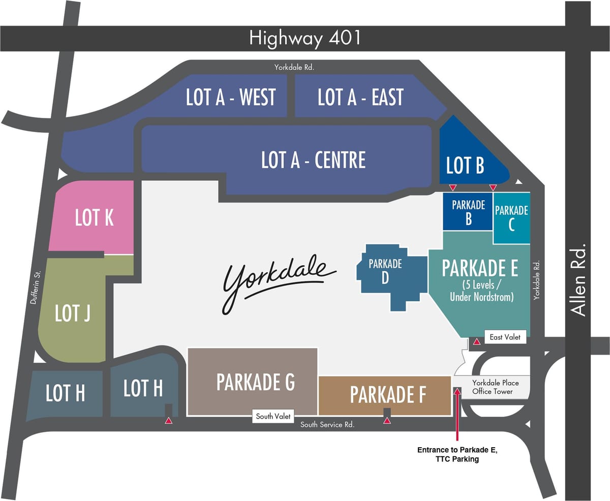 Yorkdale Alışveriş Merkezi otopark haritası 