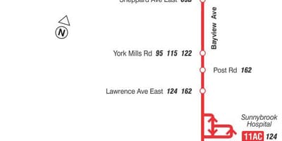 TTC 11 Bayview otobüs güzergahı Toronto haritası 