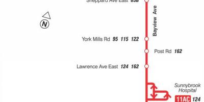 TTC 11 Bayview otobüs güzergahı Toronto haritası 