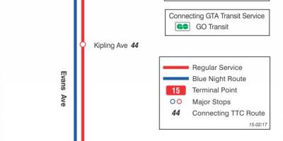 TTC haritası 15 Evans otobüs güzergahı Toronto