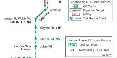 186 TTC Wilson Roket otobüs güzergahı Toronto haritası 