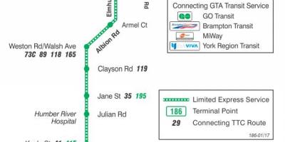 186 TTC Wilson Roket otobüs güzergahı Toronto haritası 
