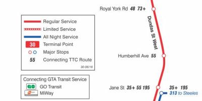 TTC 30 Lambton otobüs güzergahı Toronto haritası 