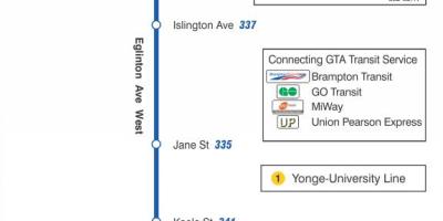 TTC haritası 332 Eglinton West otobüs güzergahı Toronto