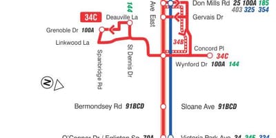 34 TTC Eglinton East otobüs güzergahı Toronto haritası 