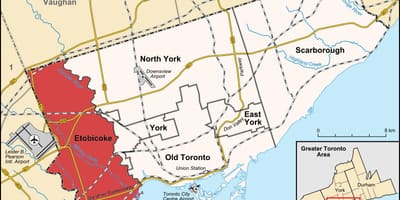 Etobicoke bölgesinde Toronto haritası 