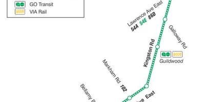 T Scarborough Roket otobüs güzergahı Toronto TTC göster 198 U 