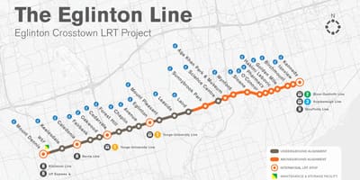 Toronto haritası Eglinton metro hattı projesi